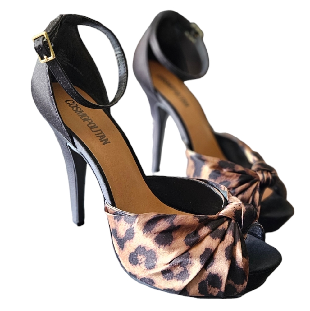 Cosmopolitan Women's Black Leopard Print Peep Toe Heels Size 9.5 M